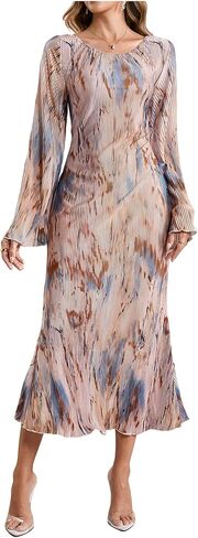 SweatyRocks Women's Tie Dye Bodycon Dress Pleated Bell Sleeves Fishtail Party Long Dresses in Saudi Arabia