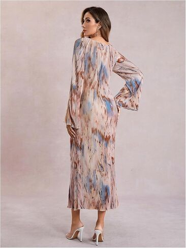 SweatyRocks Women's Tie Dye Bodycon Dress Pleated Bell Sleeves Fishtail Party Long Dresses in Saudi Arabia