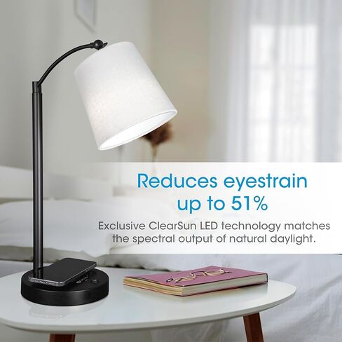 مصباح مكتب LED مظلل من OttLite Good Housekeeping مع وسادة شحن لاسلكية - مصمم لتقليل إجهاد العين - ظل قابل للتعديل، لمبة ClearSun LED قابلة للاستبدال، صياغة، إضاءة للقراءة، مصباح مكتب in Saudi Arabia