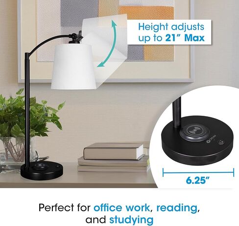 مصباح مكتب LED مظلل من OttLite Good Housekeeping مع وسادة شحن لاسلكية - مصمم لتقليل إجهاد العين - ظل قابل للتعديل، لمبة ClearSun LED قابلة للاستبدال، صياغة، إضاءة للقراءة، مصباح مكتب in Saudi Arabia