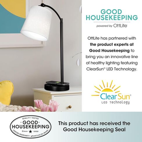 مصباح مكتب LED مظلل من OttLite Good Housekeeping مع وسادة شحن لاسلكية - مصمم لتقليل إجهاد العين - ظل قابل للتعديل، لمبة ClearSun LED قابلة للاستبدال، صياغة، إضاءة للقراءة، مصباح مكتب in Saudi Arabia