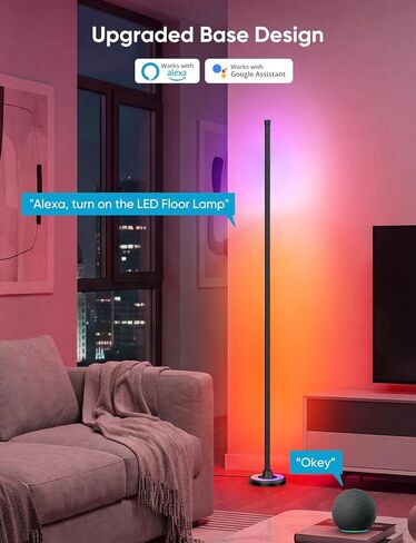 مصباح أرضي زاوية APPECK RGBW مع التحكم في تطبيق Wi-Fi، مصابيح قائمة ذكية مقاس 60 بوصة مع 114 مشهدًا، وضع DIY، مزامنة الموسيقى، مصابيح قائمة حديثة لغرفة النوم، غرفة المعيشة in Kuwait