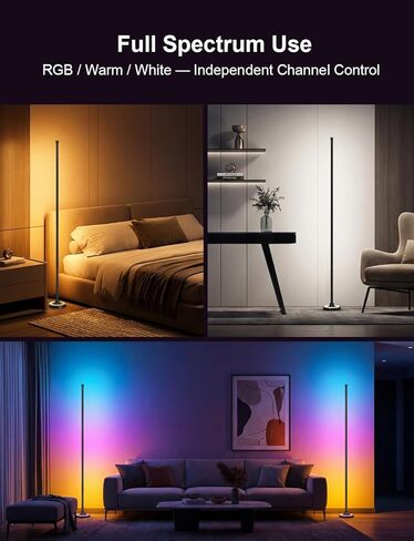 مصباح أرضي زاوية APPECK RGBW مع التحكم في تطبيق Wi-Fi، مصابيح قائمة ذكية مقاس 60 بوصة مع 114 مشهدًا، وضع DIY، مزامنة الموسيقى، مصابيح قائمة حديثة لغرفة النوم، غرفة المعيشة in Kuwait