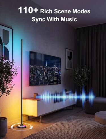 مصباح أرضي زاوية APPECK RGBW مع التحكم في تطبيق Wi-Fi، مصابيح قائمة ذكية مقاس 60 بوصة مع 114 مشهدًا، وضع DIY، مزامنة الموسيقى، مصابيح قائمة حديثة لغرفة النوم، غرفة المعيشة in Kuwait