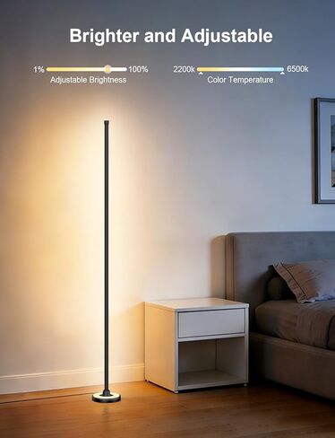 مصباح أرضي زاوية APPECK RGBW مع التحكم في تطبيق Wi-Fi، مصابيح قائمة ذكية مقاس 60 بوصة مع 114 مشهدًا، وضع DIY، مزامنة الموسيقى، مصابيح قائمة حديثة لغرفة النوم، غرفة المعيشة in Kuwait