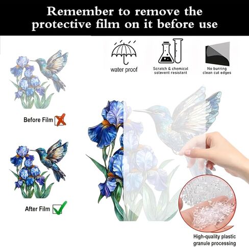 1PC Hummingbird and Irises Acrylic Suncatcher Hanging, 7.08 inch Window Decor with Printed Stained Glass Style Design, Rainbow Maker Wall Art, Gift Idea & Garden Ornament Indoor Outdoor Use/DW-21 in Saudi Arabia