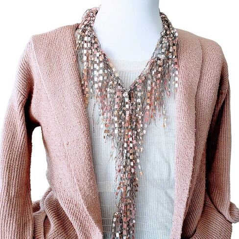 قلادات وشاح عصرية وردية للنساء - وشاح خفيف الوزن للسيدات للصيف - حلقة 66 بوصة مع هامش من الغزل اللامع - قلادة وردية اللون هدية عيد ميلاد للنساء - RT in Kuwait