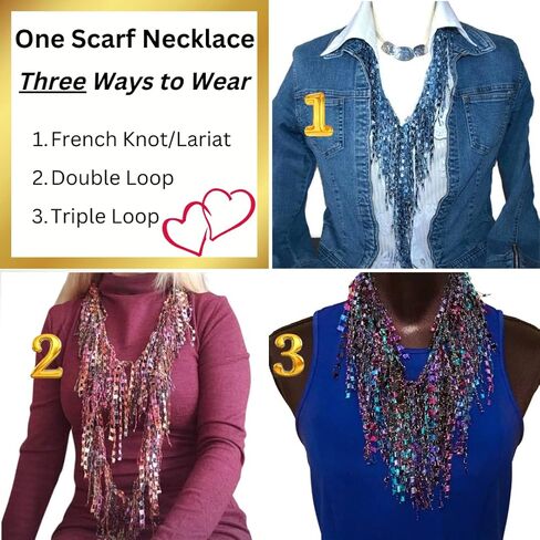 قلادات وشاح عصرية وردية للنساء - وشاح خفيف الوزن للسيدات للصيف - حلقة 66 بوصة مع هامش من الغزل اللامع - قلادة وردية اللون هدية عيد ميلاد للنساء - RT in Kuwait