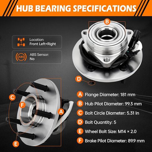 GAHA 515029 Front Wheel Hub and Bearing Assembly Compatible for Ford 4x4 4WD F-150 2000-2004/F-150 Heritage 2004 Wheel Bearing Hub Assembly 5 Lugs in Kuwait
