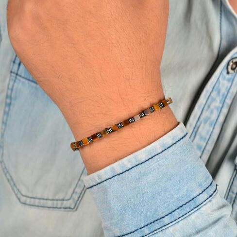 Tigers Eye Mens Bracelet Paired with Hematite and a Thickened Stainless Steel Adjustable Chain Chakra Protection Mens Jewelry and an Ideal Choice for Yourself Your Father and Your Friends in Kuwait