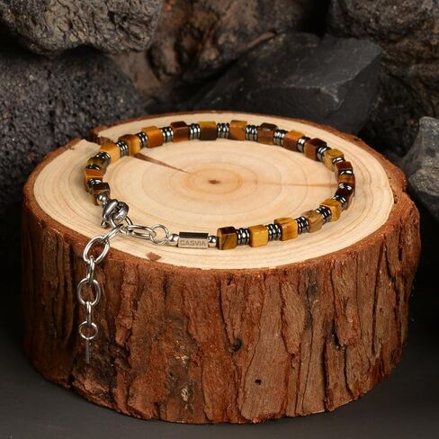 Tigers Eye Mens Bracelet Paired with Hematite and a Thickened Stainless Steel Adjustable Chain Chakra Protection Mens Jewelry and an Ideal Choice for Yourself Your Father and Your Friends in Kuwait
