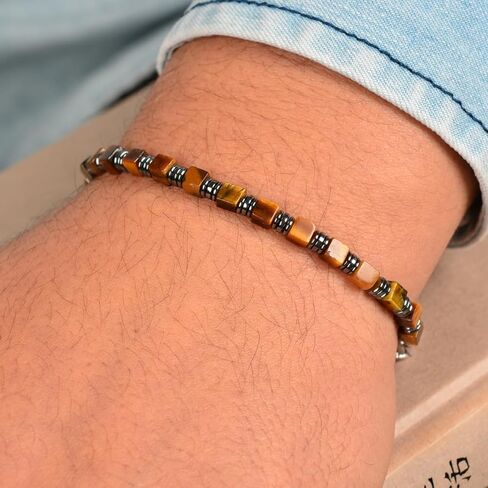 Tigers Eye Mens Bracelet Paired with Hematite and a Thickened Stainless Steel Adjustable Chain Chakra Protection Mens Jewelry and an Ideal Choice for Yourself Your Father and Your Friends in Kuwait