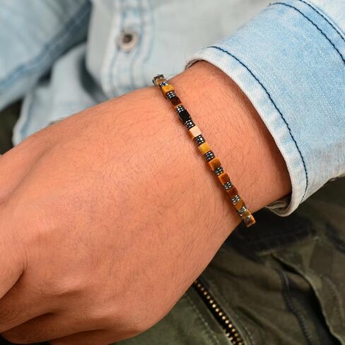Tigers Eye Mens Bracelet Paired with Hematite and a Thickened Stainless Steel Adjustable Chain Chakra Protection Mens Jewelry and an Ideal Choice for Yourself Your Father and Your Friends in Kuwait