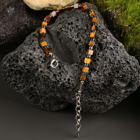 Tigers Eye Mens Bracelet Paired with Hematite and a Thickened Stainless Steel Adjustable Chain Chakra Protection Mens Jewelry and an Ideal Choice for Yourself Your Father and Your Friends in Kuwait