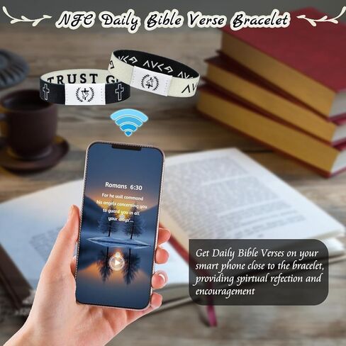 Bible Verse Bracelets, 2PCS Christian Bracelets, Elastic Jesus Bracelet with NFC Scan for Women Men Teens Gifts in Kuwait