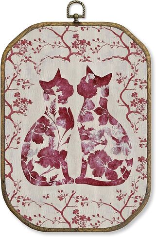 wuhsdibc chinoiserie القط المثمن جدار الفن ديكور، خمر القط الأزرق والأبيض مؤطرة قماش المطبوعات الفنية، grandmillennial الزهور الجدار شنقا ديكور للحمام غرفة نوم غرفة المعيشة، 10.2x7 بوصة in Saudi Arabia