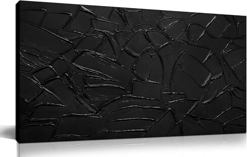 SKYRISE كبير اليد اللوحة 3D محكم قماش جدار الفن لغرفة المعيشة، محايدة مجردة الأسود الحد الأدنى اللوحة اليدوية صورة عمل فني جدار ديكور لمكتب غرفة النوم، حجم 40x20 بوصة in Kuwait