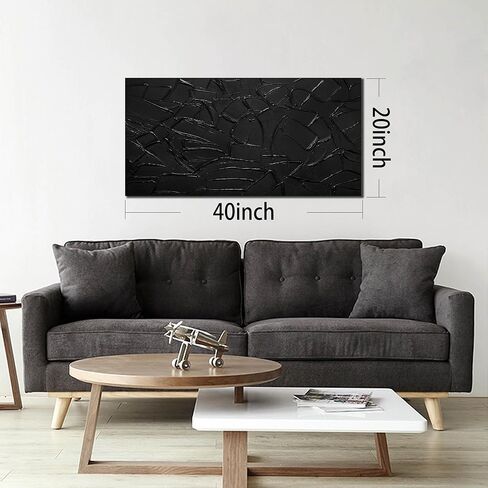 SKYRISE كبير اليد اللوحة 3D محكم قماش جدار الفن لغرفة المعيشة، محايدة مجردة الأسود الحد الأدنى اللوحة اليدوية صورة عمل فني جدار ديكور لمكتب غرفة النوم، حجم 40x20 بوصة in Kuwait