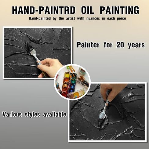 SKYRISE كبير اليد اللوحة 3D محكم قماش جدار الفن لغرفة المعيشة، محايدة مجردة الأسود الحد الأدنى اللوحة اليدوية صورة عمل فني جدار ديكور لمكتب غرفة النوم، حجم 40x20 بوصة in Kuwait