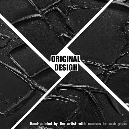 SKYRISE كبير اليد اللوحة 3D محكم قماش جدار الفن لغرفة المعيشة، محايدة مجردة الأسود الحد الأدنى اللوحة اليدوية صورة عمل فني جدار ديكور لمكتب غرفة النوم، حجم 40x20 بوصة in Kuwait