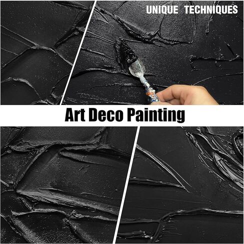 SKYRISE كبير اليد اللوحة 3D محكم قماش جدار الفن لغرفة المعيشة، محايدة مجردة الأسود الحد الأدنى اللوحة اليدوية صورة عمل فني جدار ديكور لمكتب غرفة النوم، حجم 40x20 بوصة in Kuwait