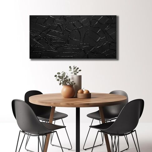 SKYRISE كبير اليد اللوحة 3D محكم قماش جدار الفن لغرفة المعيشة، محايدة مجردة الأسود الحد الأدنى اللوحة اليدوية صورة عمل فني جدار ديكور لمكتب غرفة النوم، حجم 40x20 بوصة in Kuwait