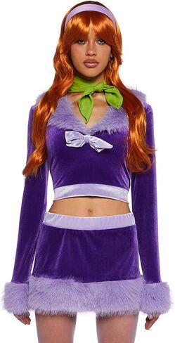 Dolls Kill Mystery Crew Hottie Costume Set by Trickz N’ Treatz – Women’s Velvet Crop Top, Skirt, Wig, Scarf & Tights in Saudi Arabia