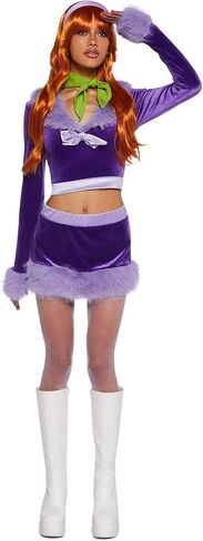 Dolls Kill Mystery Crew Hottie Costume Set by Trickz N’ Treatz – Women’s Velvet Crop Top, Skirt, Wig, Scarf & Tights in Saudi Arabia
