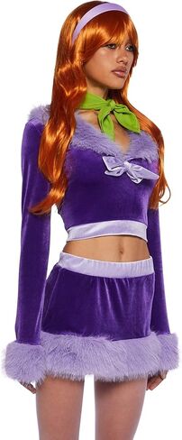 Dolls Kill Mystery Crew Hottie Costume Set by Trickz N’ Treatz – Women’s Velvet Crop Top, Skirt, Wig, Scarf & Tights in Saudi Arabia