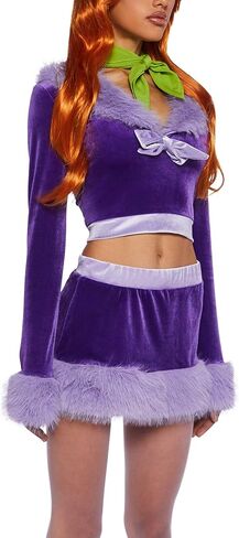 Dolls Kill Mystery Crew Hottie Costume Set by Trickz N’ Treatz – Women’s Velvet Crop Top, Skirt, Wig, Scarf & Tights in Saudi Arabia