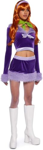Dolls Kill Mystery Crew Hottie Costume Set by Trickz N’ Treatz – Women’s Velvet Crop Top, Skirt, Wig, Scarf & Tights in Saudi Arabia