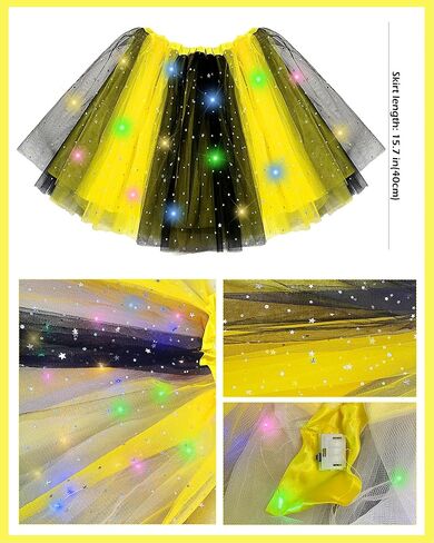 5pcs Girls Light Up Bee Costume Accessories, LED Yellow Tutu Skirt, Bopper Antenna Headband, Sunglasses, Cuffs and Sock for Honey Bee Party Halloween Cosplay in Kuwait