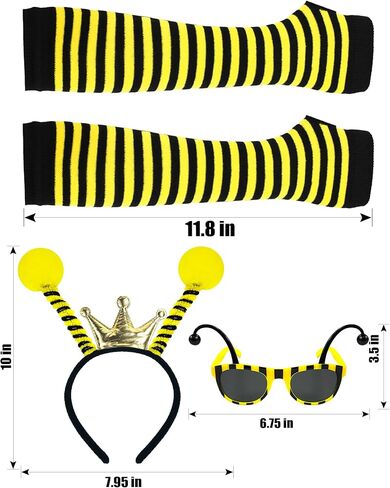 5pcs Girls Light Up Bee Costume Accessories, LED Yellow Tutu Skirt, Bopper Antenna Headband, Sunglasses, Cuffs and Sock for Honey Bee Party Halloween Cosplay in Kuwait