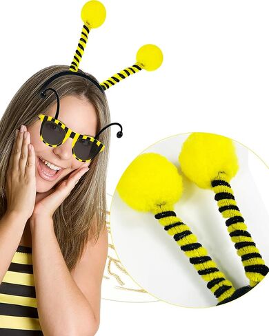 5pcs Girls Light Up Bee Costume Accessories, LED Yellow Tutu Skirt, Bopper Antenna Headband, Sunglasses, Cuffs and Sock for Honey Bee Party Halloween Cosplay in Kuwait