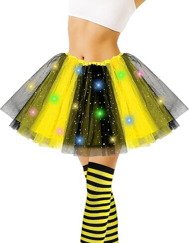 5pcs Girls Light Up Bee Costume Accessories, LED Yellow Tutu Skirt, Bopper Antenna Headband, Sunglasses, Cuffs and Sock for Honey Bee Party Halloween Cosplay in Kuwait
