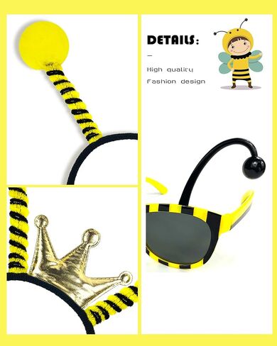 5pcs Girls Light Up Bee Costume Accessories, LED Yellow Tutu Skirt, Bopper Antenna Headband, Sunglasses, Cuffs and Sock for Honey Bee Party Halloween Cosplay in Kuwait