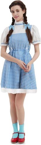 Okbebe Halloween Women Costumes Adults Cosplay Storybook Character Blue White Gingham Dress in Kuwait