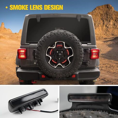 LED 3rd Brake Light Tail High Mount Stop Lights Replacement for 2018-2024 2025 Jeep Wrangler JL 4XE Accessories, Smoked Lens Rear High Centre Third Brake Light, Black Housing in Kuwait
