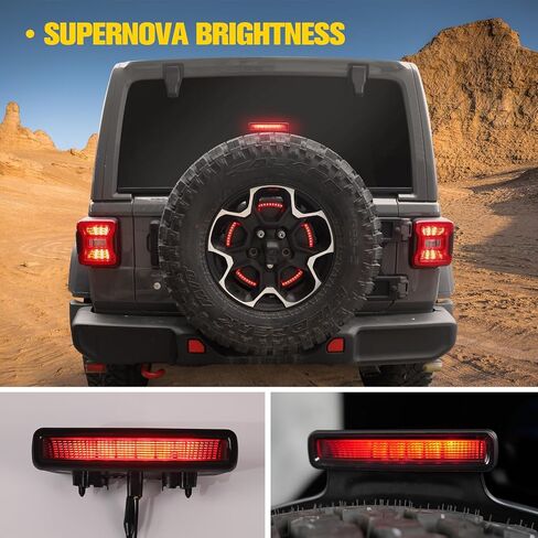 LED 3rd Brake Light Tail High Mount Stop Lights Replacement for 2018-2024 2025 Jeep Wrangler JL 4XE Accessories, Smoked Lens Rear High Centre Third Brake Light, Black Housing in Kuwait