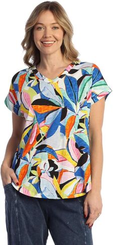 Jess & Jane Women's Cotton Modal Easy Fit Short Sleeve V-Neck Top - KM2 in Saudi Arabia
