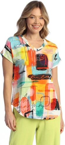 Jess & Jane Women's Cotton Modal Easy Fit Short Sleeve V-Neck Top - KM2 in Saudi Arabia