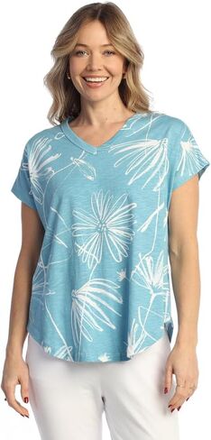 Jess & Jane Women's Cotton Modal Easy Fit Short Sleeve V-Neck Top - KM2 in Saudi Arabia