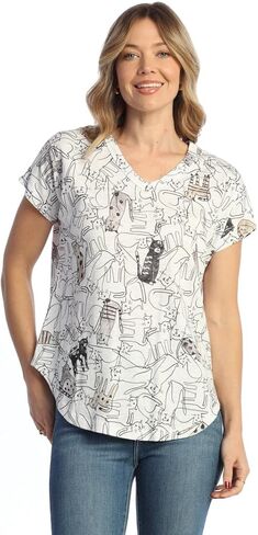 Jess & Jane Women's Cotton Modal Easy Fit Short Sleeve V-Neck Top - KM2 in Saudi Arabia