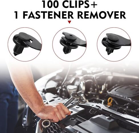 100 PCS Car Retainer Clips, Push Pin Rivets with Removal Tool, Nylon Bumper Fender Fastener Kit, Replacement 90914-0007 90913-0067 90914-0051, Compatible with Subaru Mazda Nissan (Black) in Kuwait