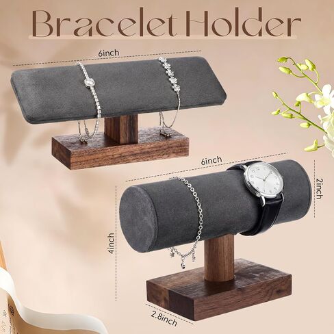 Sieral Set of 2 Walnut Bracelet Holder Display Wooden Stand Jewelry Organizer T Bar Rack Storage Tower for Necklaces Bangles Watches Home Retail in Saudi Arabia