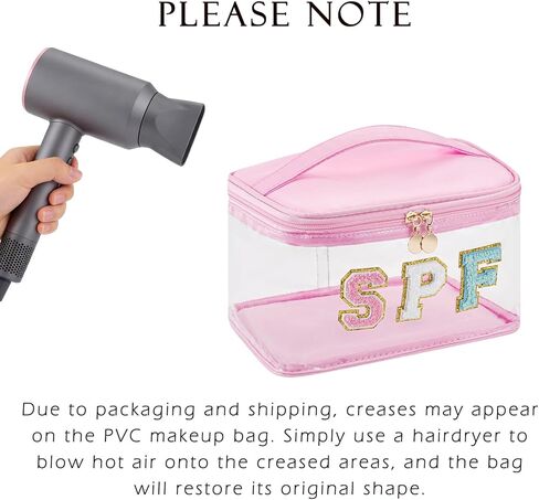 Clear Waterproof Summer SPF Makeup Bag，Preppy Sunscreen Accessories Zipper Case，Aesthetic Chenille Letter Cosmetic Bag, Beach Vacation Travel Purse，Travel Toiletry Bag(01SPF Pink) in Saudi Arabia