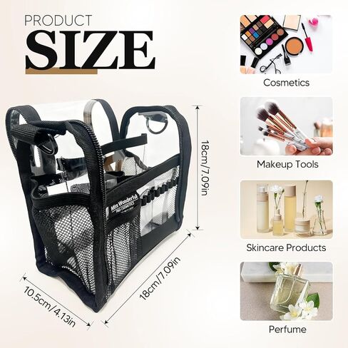 Almencla Clear Makeup Bag, Portable Cosmetic Organizer, Transparent PVC Toiletry Bag with closure fastener, Black Travel Makeup Case for Women, Waterproof & Easy to Clean, for Travel, Gifts in Saudi Arabia