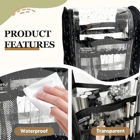 Almencla Clear Makeup Bag, Portable Cosmetic Organizer, Transparent PVC Toiletry Bag with closure fastener, Black Travel Makeup Case for Women, Waterproof & Easy to Clean, for Travel, Gifts in Saudi Arabia