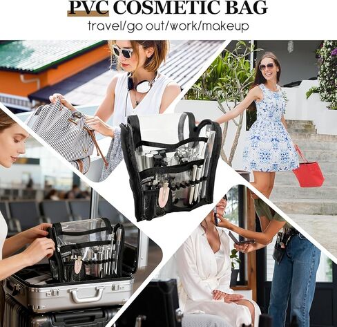 Almencla Clear Makeup Bag, Portable Cosmetic Organizer, Transparent PVC Toiletry Bag with closure fastener, Black Travel Makeup Case for Women, Waterproof & Easy to Clean, for Travel, Gifts in Saudi Arabia