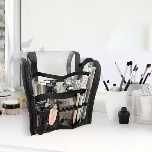 Almencla Clear Makeup Bag, Portable Cosmetic Organizer, Transparent PVC Toiletry Bag with closure fastener, Black Travel Makeup Case for Women, Waterproof & Easy to Clean, for Travel, Gifts in Saudi Arabia